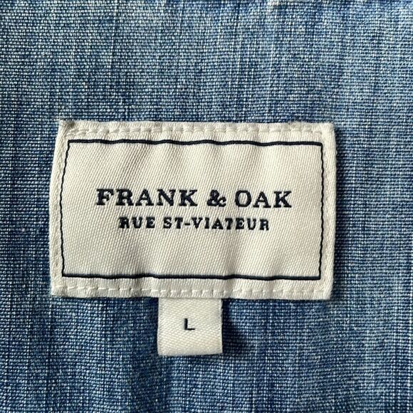 Frank & Oak Men’s Blue 100% Cotton Pullover 1/4 Zip Denim Shirt (Size: Large) - Picture 5 of 13